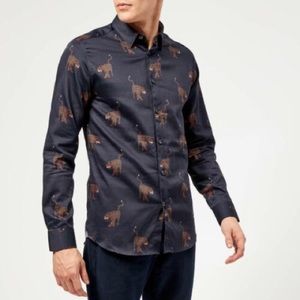 Ted Baker London Men's Navy Blue Hailin Lion Print Slim Fit Button - Down Shirt